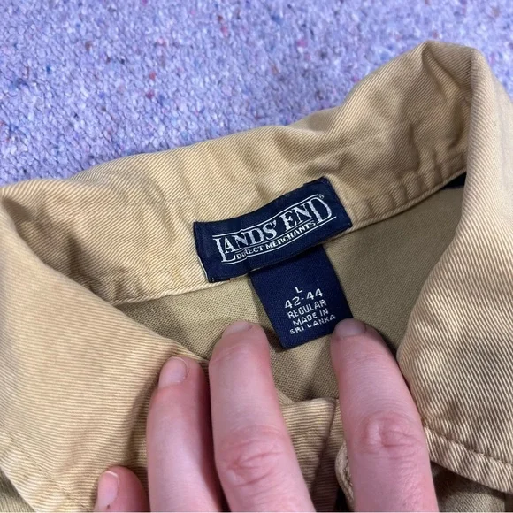 Land's End Navy Tan Striped Rugby Shirt Size Large - Picture 5 of 11